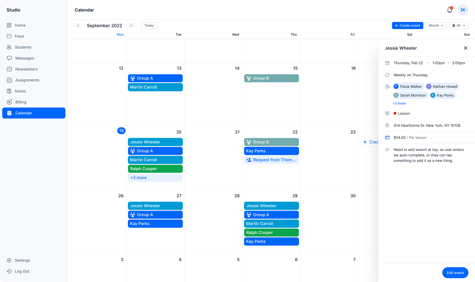 Calendar page screenshot