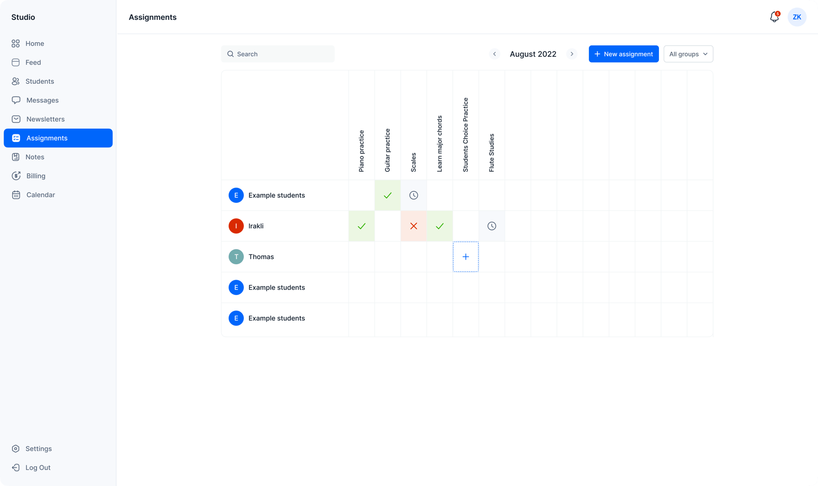 Homework page screenshot