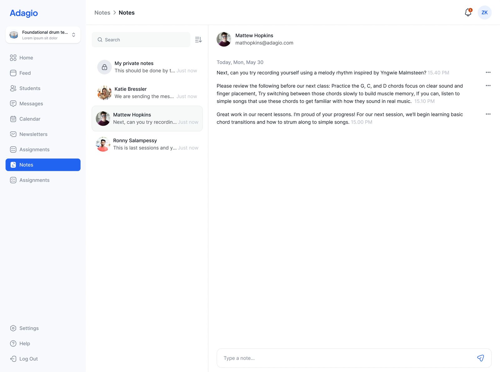 Communicate page screenshot