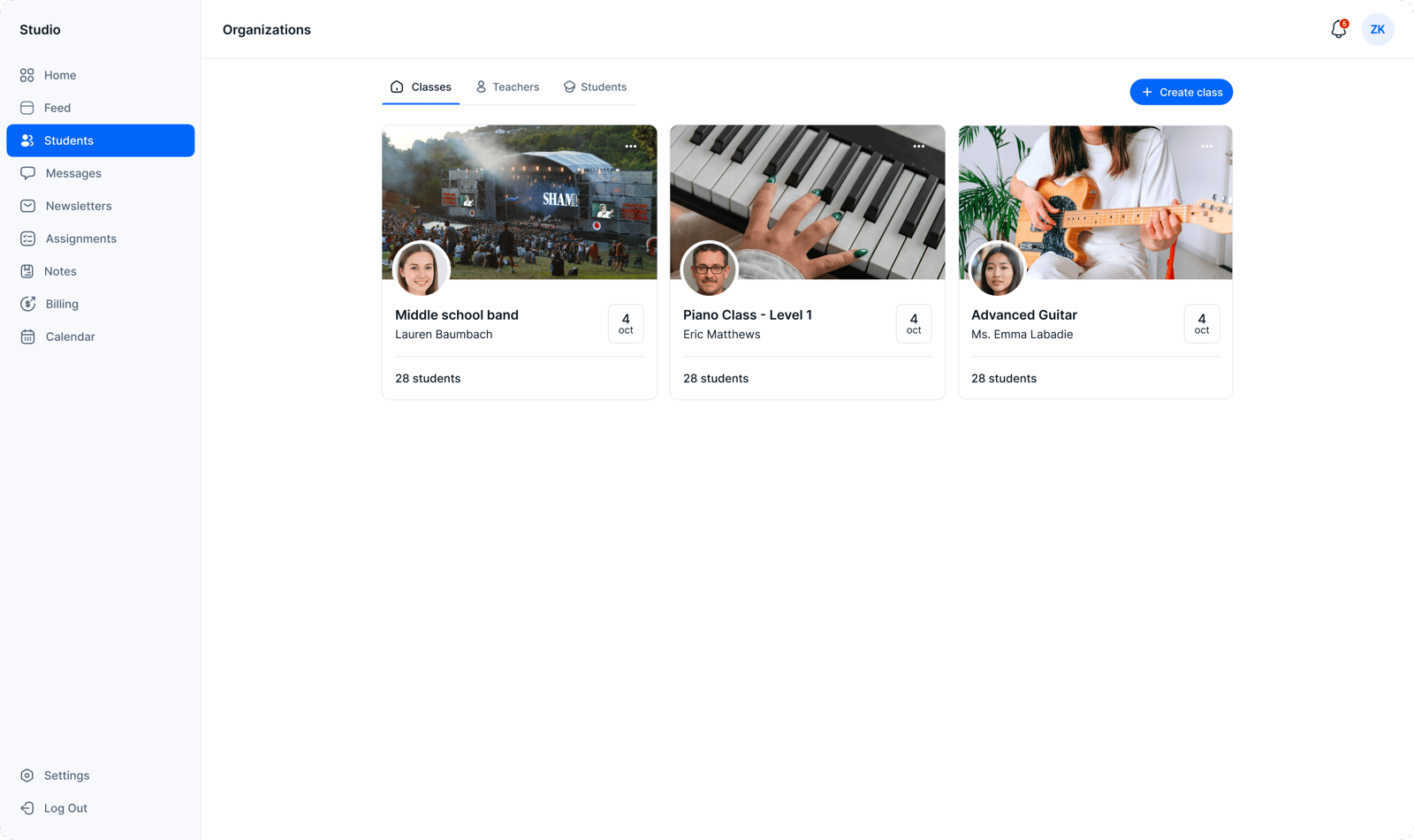 Organizations page screenshot